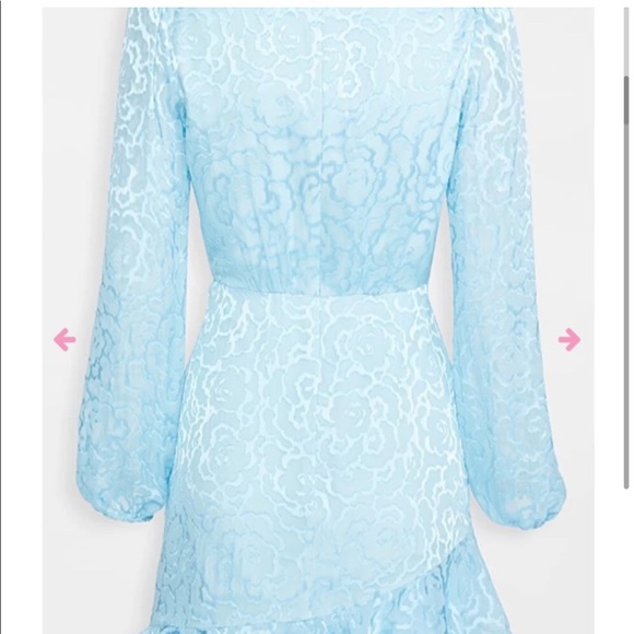 Saloni Alya Heart Jacquard Long Sleeve Silk Minidress In Ice Blue Size 8 - Picture 3 of 4